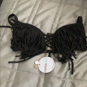 Montce swim black faux suede fringe top